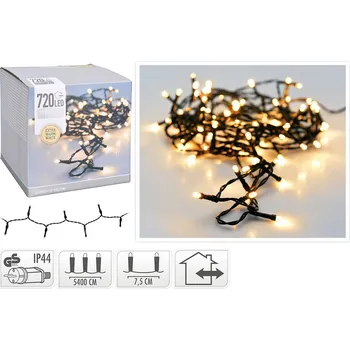 LED páska Světelná řetěz 720 LED extra bílá teplá, délka 54 m, 230V (venk. použití)