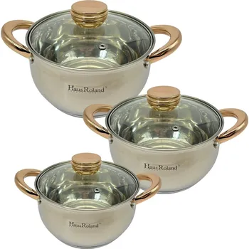 Hrnec Haus Roland Sada nerezového nádobí, 6dílná, lesklá s měděnými úchyty