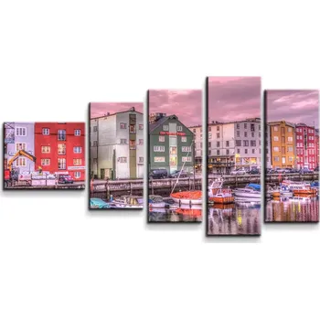 Obraz Sablio Obraz - 5-dílný Barevné domky na pobřeží - 100x60 cm