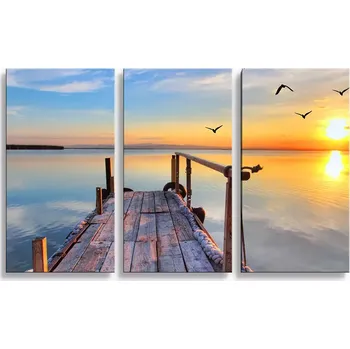 Obraz Sablio Obraz - 3-dílný Molo a racci - 120x80 cm