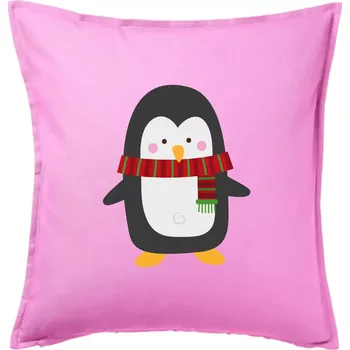 Polštář Tučňák se šálou - Polštář 50x50 - 50x50 - Pouze potah ( Růžová )