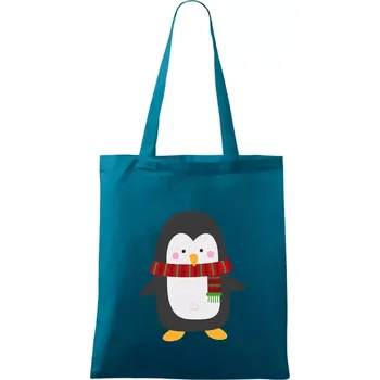 Tučňák se šálou - Taška bavlněná - 42 x 38 cm ( Petrolejová )