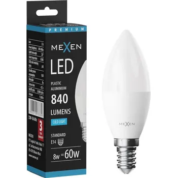 Žárovka Mexen Nova LED žárovka E14, C37, 8W, Studená - 6500K, 840 lm - L102-E14-0865-01 Żarówki LED