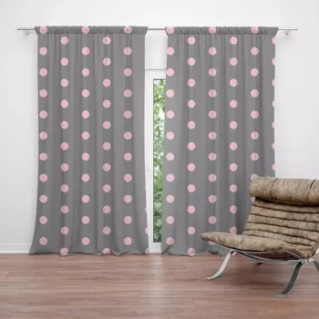 Závěs Sablio Závěs Růžové puntíky na šedé: 2ks 140x250cm