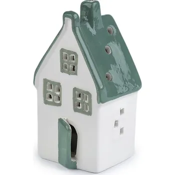 Vánoční dekorace Porcelánový domeček svítící Balení: 1 ks, Varianta: 3 bílá zelená - 8596475715409