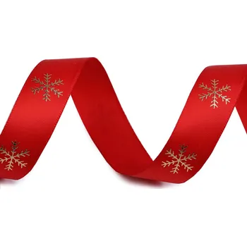 Vánoční saténová stuha vločky 20 mm, barva 1 červená