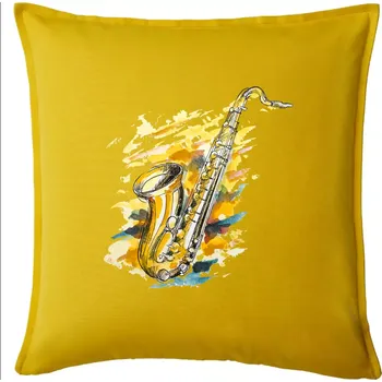 Polštář Saxofon malovaný - Polštář 50x50 - 50x50 - Pouze potah ( Žlutá )