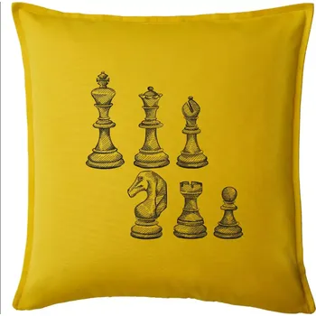 Polštář Šachové figurky kreslené - Polštář 50x50 - 50x50 - Pouze potah ( Žlutá )