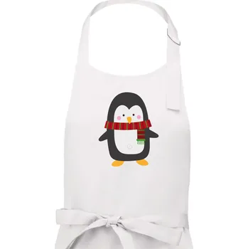 Kuchyňská zástěra Tučňák se šálou - Dámská zástěra na vaření - Univerzální velikost ( Bílá )