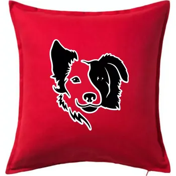 Polštář Border kólie obrys hlavy - Polštář 50x50 - 50x50 - Včetně výplně ( Červená )