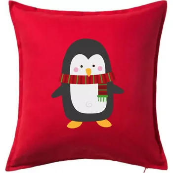 Polštář Tučňák se šálou - Polštář 50x50 - 50x50 - Pouze potah ( Červená )