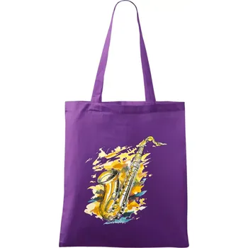 Saxofon malovaný - Taška bavlněná - 42 x 38 cm ( Fialová )