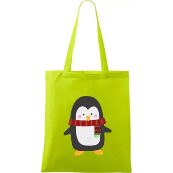 Tučňák se šálou - Taška bavlněná - 42 x 38 cm ( Limetková )