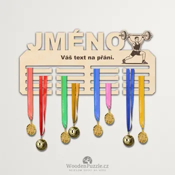 věšák na medaile WoodenPuzzle.cz Věšák na medaile - vzpírání - muž Velikost: 30 cm