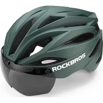 Cyklistická přilba Cyklistická helma Rockbros s kšiltem, odnímatelné ochranné brýle s UV zářením, unisex - zelená