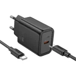 HOCO PD20W jednoportová nabíječka s kabelem USB-C / USB-C Barva: Černá