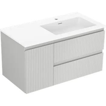 Koupelnový nábytek Mexen Rivel koupelnová skříňka 90 cm s umyvadlem Otis pravá, 2S, 1D, rýhovaná, šedá mat/bílá mat - 91A23-09047-3-BBFFF62-W18P01 Skříňky s umyvadlem