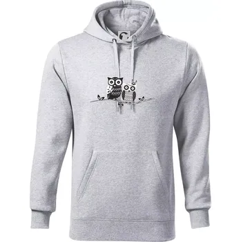 Pánská mikina Dvě sovy abstraktní - Mikina pánská Cape s kapucí - 5XL ( Světlešedý Melír )