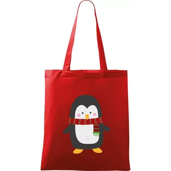 Nákupní taška Tučňák se šálou - Taška bavlněná - 42 x 38 cm ( Červená )