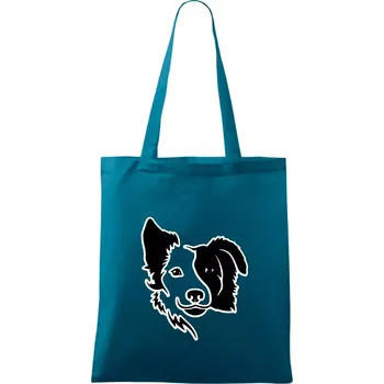 Border kólie obrys hlavy - Taška bavlněná - 42 x 38 cm ( Petrolejová )