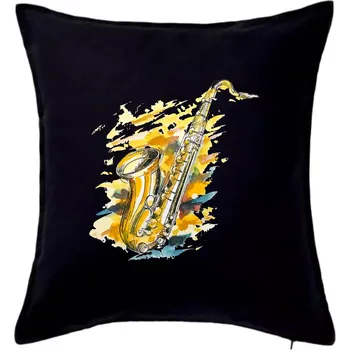 Polštář Saxofon malovaný - Polštář 50x50 - 50x50 - Pouze potah ( Černá )