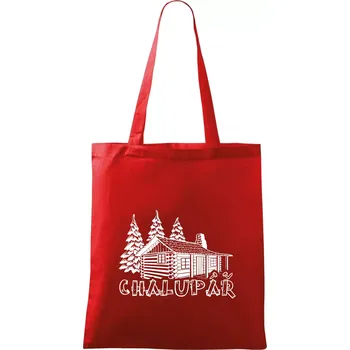 Nákupní taška Chalupář srub - Taška bavlněná - 42 x 38 cm ( Červená )