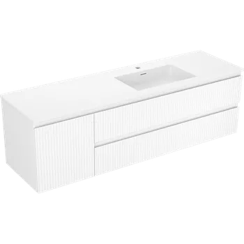 Koupelnový nábytek Mexen Rivel koupelnová skříňka 160 cm s umyvadlem Otis pravým, 2S, 1D, drážkovaná, bílá mat - 91A23-16047-3-BBFFF01-W18P01 Skříňky s umyvadlem