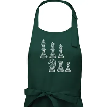 Kuchyňská zástěra Šachové figurky kreslené - Dámská zástěra na vaření - Univerzální velikost ( Lahvově zelená )
