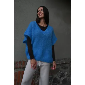 Dámská vesta MODRÁ MOHÉROVÁ VESTA S VÝSTŘIHEM PECA del SOL