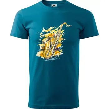 Pánské tričko Saxofon malovaný - Klasické pánské triko vyšší gramáže - L ( Petrolejová )