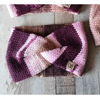 Zimní čelenka Pletená čelenka - vínová a hnědá č.2