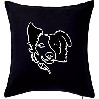 Polštář Border kólie obrys hlavy - Polštář 50x50 - 50x50 - Pouze potah ( Černá )