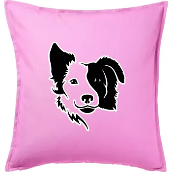 Polštář Border kólie obrys hlavy - Polštář 50x50 - 50x50 - Pouze potah ( Růžová )
