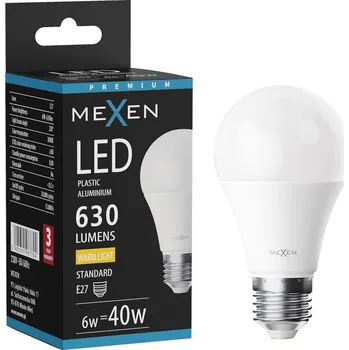 Žárovka Mexen Nova LED žárovka E27, A60, 6W, Teplá - 3000K, 630 lm - L100-E27-0630-01 Żarówki LED