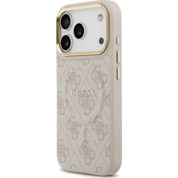 Zadní kryt Guess PU Leather 4G Gold Frame MagSafe Apple pro iPhone 17 Pro, růžová