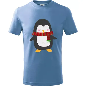 Chlapecké tričko Tučňák se šálou - Tričko dětské bavlněné - 98 cm / 2 roky ( Pyžamově světlá modrá )