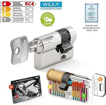 Vložka do dveří Cylindrická bezpečnostní standardní půlvložka WILKA RC4, Vložka standardní 00/30 mm