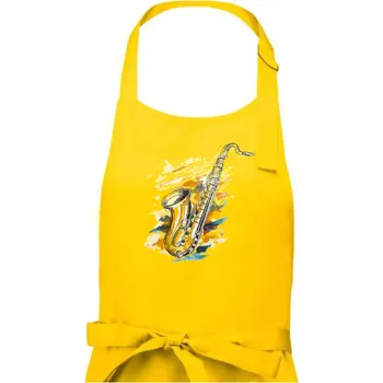 Kuchyňská zástěra Saxofon malovaný - Pánská zástěra na vaření - Univerzální velikost ( Žlutá )
