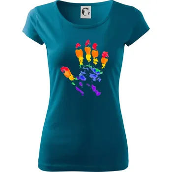 Dámské tričko LGBT hand print - Dámské triko Pure - S ( Petrolejová )