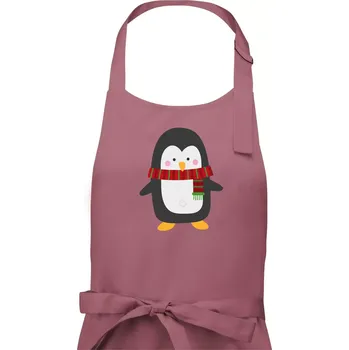 Kuchyňská zástěra Tučňák se šálou - Dámská zástěra na vaření - Univerzální velikost ( Starorůžová )