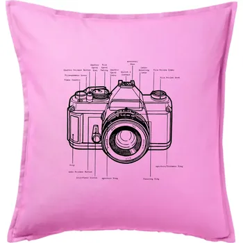 Polštář Nákres starý fotoaparát - Polštář 50x50 - 50x50 - Pouze potah ( Růžová )