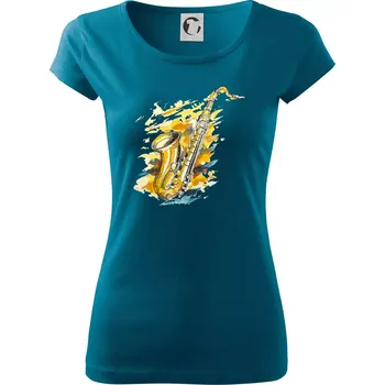 Dámské tričko Saxofon malovaný - Dámské triko Pure - S ( Petrolejová )