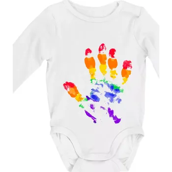 Kojenecký body LGBT hand print - Body kojenecké s dlouhým rukávem - Dlouhý r. do 3 měs ( Bílá )