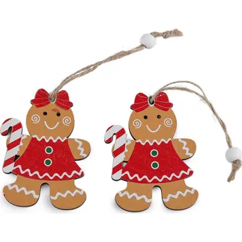 Vánoční dekorace Vánoční dřevěné perníčky k zavěšení, barva hnědá přírodní