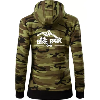 Dámská mikina Bike park hory - Dámská mikina trendy zipper s kapucí - XS ( Zelený maskáč )