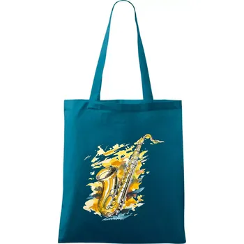 Nákupní taška Saxofon malovaný - Taška bavlněná - 42 x 38 cm ( Petrolejová )