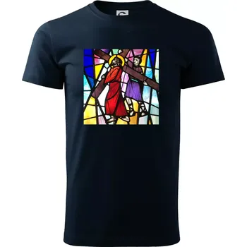 Pánské tričko Vitráž - Ježíš a kříž - Triko extra velké (5-8XL) - 6XL ( Námořní modrá (velmi tmavá - téměř černá) )