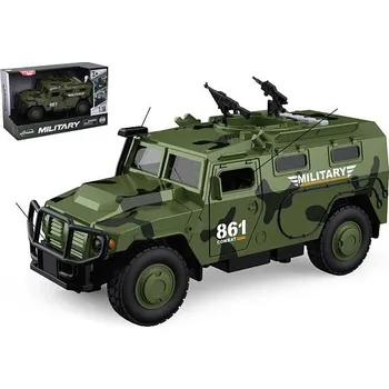 autíčko Wiky Auto vojenské plast 25,5cm na setrvačník na baterie se zvukem se světlem v krabici 30x19x13cm