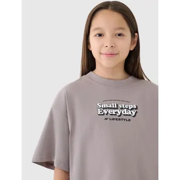 Dívčí oversize crop top s potiskem 4F 4FJRSS25TTSHF2587-83S 122