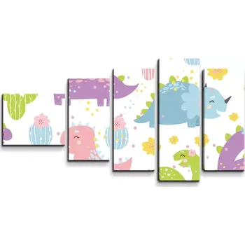 Obraz Sablio Obraz - 5-dílný Dinosauři s kaktusy - 100x60 cm